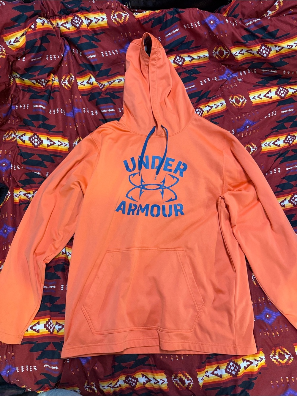 Under Armour Orange Hoodie with Blue Logo and Drawstrings